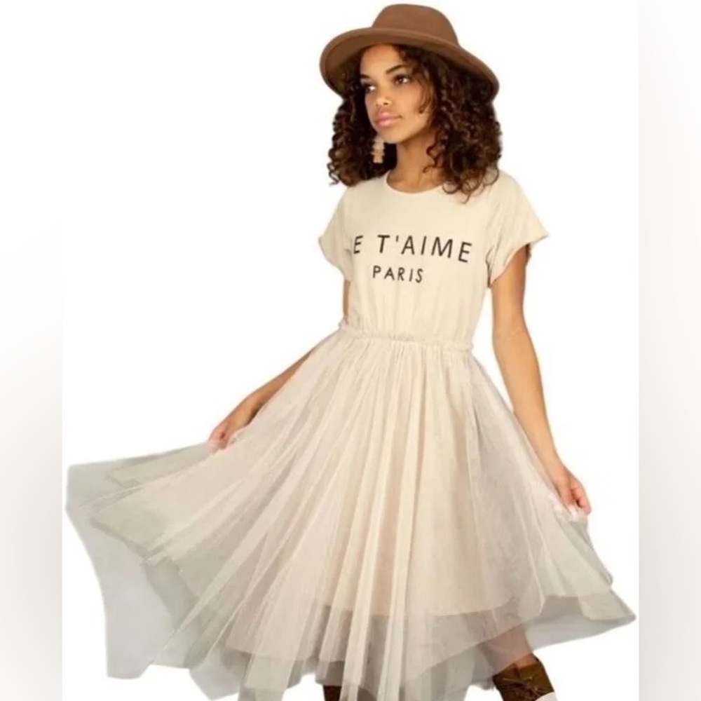 NWT Mia Joy Feya Dress Sand Je T'aime Paris Tulle Kids Size 12